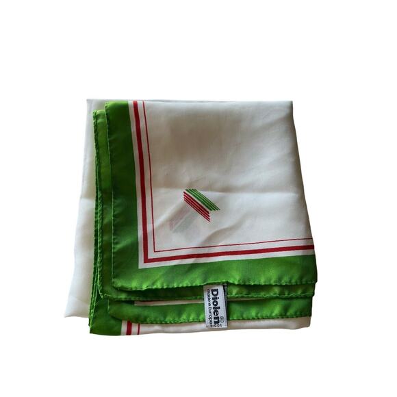 Vtg diolen Square Ivory Green Red Hand Roll Scarf made in Europe - Picture 4 of 6